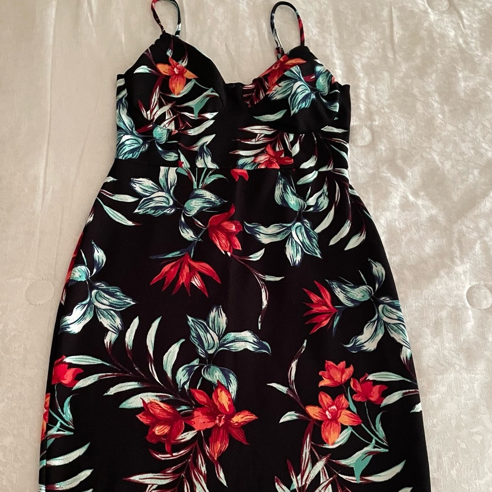 Floral print mid stretch dress